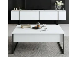 Armário de TV Dgridell, Aparador de sala, Armário de TV baixo, Base de parede equipada, 180x30h50 cm, Preto e branco