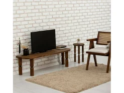 Armário de TV Dgrimald, Aparador de sala, Armário de TV baixo, Base de parede equipada, 140x35h40 cm, Noz