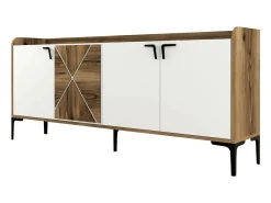 Armário de TV Dilici, Aparador de sala, Armário de TV baixo, Base de parede equipada, 180x35 h78 cm, Nogueira e Branco