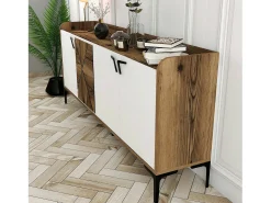 Armário de TV Dilici, Aparador de sala, Armário de TV baixo, Base de parede equipada, 180x35 h78 cm, Nogueira e Branco