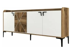 Armário de TV Dilici, Aparador de sala, Armário de TV baixo, Base de parede equipada, 180x35 h78 cm, Nogueira e Branco