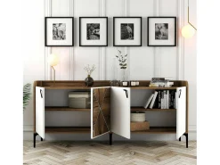 Armário de TV Dilici, Aparador de sala, Armário de TV baixo, Base de parede equipada, 180x35 h78 cm, Nogueira e Branco