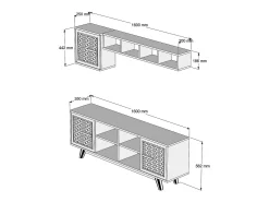 Armário de TV Djajal, Aparador de sala, Armário de TV baixo, Base de parede equipada, 160x35h56 cm, Nogueira e Branco
