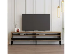 Armário de TV Dkumbull, Aparador de sala, Armário de TV baixo, Base de parede equipada, 180x47h35 cm, Nogueira e Antracite