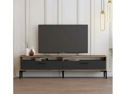 Armário de TV Dkumbull, Aparador de sala, Armário de TV baixo, Base de parede equipada, 180x47h35 cm, Nogueira e Antracite