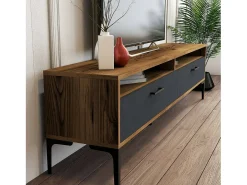 Armário de TV Dkumbull, Aparador de sala, Armário de TV baixo, Base de parede equipada, 180x47h35 cm, Nogueira e Antracite