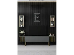 Armário de TV Dliveran, Aparador de sala, Armário de TV baixo, Base de parede equipada, 180x30h48 cm, Antracite e Preto
