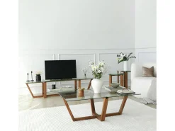 Armário de TV Dmatturr, Aparador de sala, Armário de TV baixo, Base de parede equipada, 158x35h35 cm, Nogueira