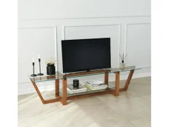 Armário de TV Dmatturr, Aparador de sala, Armário de TV baixo, Base de parede equipada, 158x35h35 cm, Nogueira