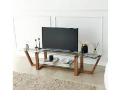 Armário de TV Dmatturr, Aparador de sala, Armário de TV baixo, Base de parede equipada, 158x35h35 cm, Nogueira
