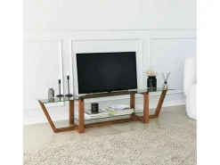 Armário de TV Dmatturr, Aparador de sala, Armário de TV baixo, Base de parede equipada, 158x35h35 cm, Nogueira