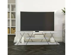 Armário de TV Dmustaph, Aparador de sala, Armário de TV baixo, Base de parede equipada, 120x30h33 cm, Preto e branco