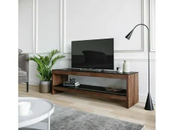 Armário de TV Dpaciocc, Aparador de sala, Armário de TV baixo, Base de parede equipada, 140x40h45 cm, Nogueira