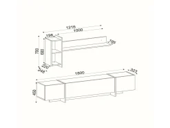 Armário de TV Dpascutt, Aparador de sala, Armário de TV baixo, Base de parede equipada, 180x32h45 cm, Preto e Dourado