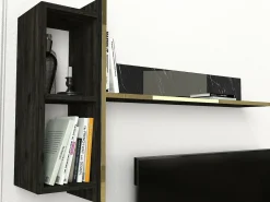 Armário de TV Dpascutt, Aparador de sala, Armário de TV baixo, Base de parede equipada, 180x32h45 cm, Preto e Dourado