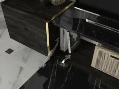 Armário de TV Dpascutt, Aparador de sala, Armário de TV baixo, Base de parede equipada, 180x32h45 cm, Preto e Dourado