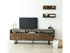 Armário de TV Dpatrici, Aparador de sala, Armário de TV baixo, Base de parede equipada, 170x30h40 cm, Nogueira