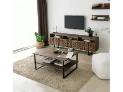 Armário de TV Dpatrici, Aparador de sala, Armário de TV baixo, Base de parede equipada, 170x30h40 cm, Nogueira