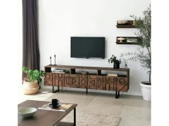 Armário de TV Dpatrici, Aparador de sala, Armário de TV baixo, Base de parede equipada, 170x30h40 cm, Nogueira