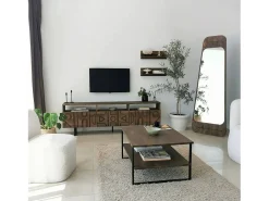Armário de TV Dpatrici, Aparador de sala, Armário de TV baixo, Base de parede equipada, 170x30h40 cm, Nogueira