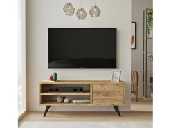 Armário de TV Dpavar, Aparador de sala, Armário de TV baixo, Base de parede equipada, 110x40h44 cm, Carvalho