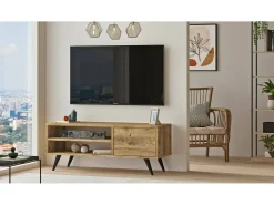 Armário de TV Dpavar, Aparador de sala, Armário de TV baixo, Base de parede equipada, 110x40h44 cm, Carvalho