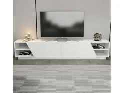 Armário de TV Dpazienz, Aparador de sala, Armário de TV baixo, Base de parede equipada, 240x37h47 cm, Branco