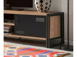 Armário de TV Dperott,Aparador de sala, Armário de TV baixo, Base de parede equipada, 180x45h50 cm, Carvalho e Preto