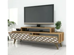 Armário de TV DpieroBo, Aparador de sala, Armário de TV baixo, Base de parede equipada, 140x42h49 cm, Nogueira e Branco