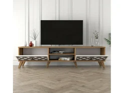 Armário de TV Dpietr, Aparador de sala, Armário de TV baixo, Base de parede equipada, 180x35h44 cm, Nogueira e Branco
