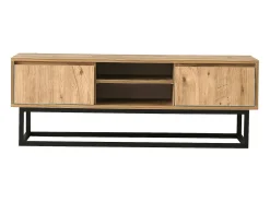 Armário de TV Dpirol, Aparador de sala, Armário de TV baixo, Base de parede equipada, 180x40h50 cm, Preto e Carvalho