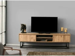 Armário de TV Dpirol, Aparador de sala, Armário de TV baixo, Base de parede equipada, 180x40h50 cm, Preto e Carvalho