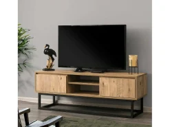Armário de TV Dpirol, Aparador de sala, Armário de TV baixo, Base de parede equipada, 140x40h50 cm, Preto e Carvalho