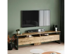 Armário de TV Dpirozz, Aparador de sala, Armário de TV baixo, Base de parede equipada, 180x36h56 cm, Carvalho