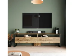 Armário de TV Dpirozz, Aparador de sala, Armário de TV baixo, Base de parede equipada, 180x36h56 cm, Carvalho
