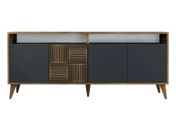 Armário de TV Dpogg, Aparador de sala, Armário de TV baixo, Base de parede equipada, 180x35 h79 cm, Nogueira e Antracite