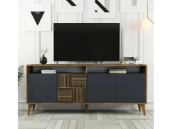 Armário de TV Dpogg, Aparador de sala, Armário de TV baixo, Base de parede equipada, 180x35 h79 cm, Nogueira e Antracite