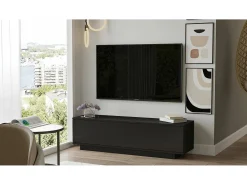 Armário de TV Dpoloni, Aparador de sala, Armário de TV baixo, Base de parede equipada, 140x36h38 cm, Preto