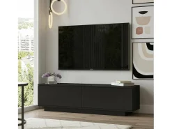 Armário de TV Dpoloni, Aparador de sala, Armário de TV baixo, Base de parede equipada, 140x36h38 cm, Preto