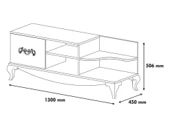 Armário de TV Dporrin, Aparador de sala, Armário de TV baixo, Base de parede equipada, 130x45h51 cm, Nogueira e Branco