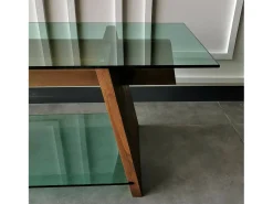 Armário de TV Dpotenz, Aparador de sala, Armário de TV baixo, Base de parede equipada, 158x40h45 cm, Nogueira e Verde