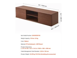 Armário de TV Montado na Parede SucceBuy Suporte de TV Flutuante de Parede, 152 cm, Consola de Multimédia com Prateleiras Ajustáveis e Portas de Correr