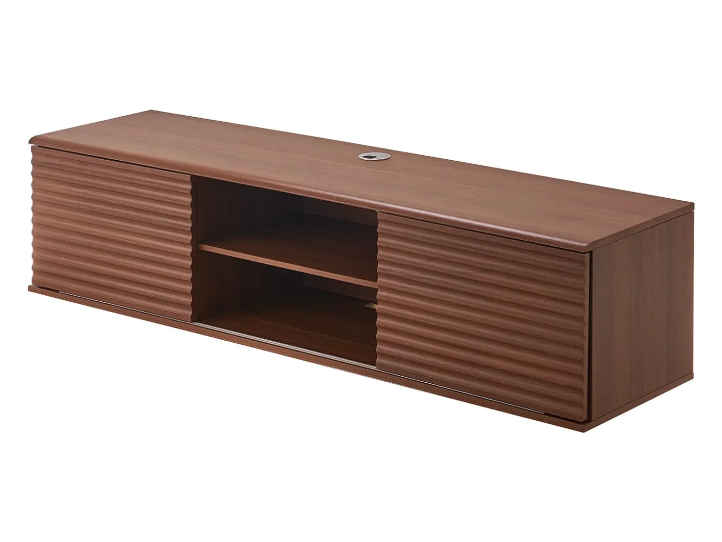 Armário de TV Montado na Parede SucceBuy Suporte de TV Flutuante de Parede, 152 cm, Consola de Multimédia com Prateleiras Ajustáveis e Portas de Correr