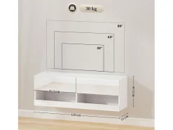 Armário de TV pendurado 120x35x40,5cm, iluminação LED, 16 modos, Branco brilhante