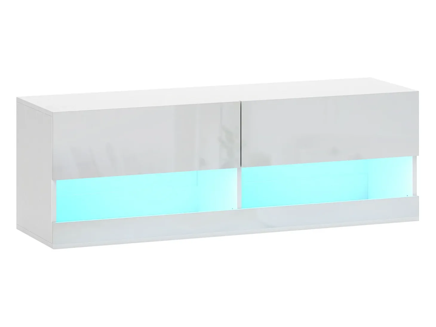 Armário de TV pendurado 120x35x40,5cm, iluminação LED, 16 modos, Branco brilhante