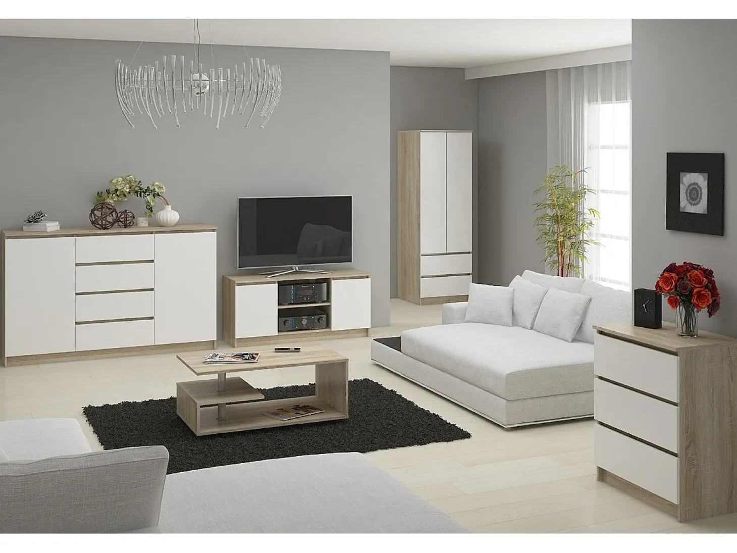 Armário de TV Sonora 120cm 2 Portas e 1 Prateleira em Carvalho Sonoma/Branco