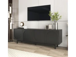 Armário de TV 175x38x56 cm, preto moderno, pratos de inserção ajustáveis, Design de luxo