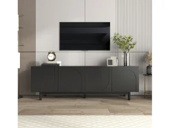 Armário de TV 175x38x56 cm, preto moderno, pratos de inserção ajustáveis, Design de luxo