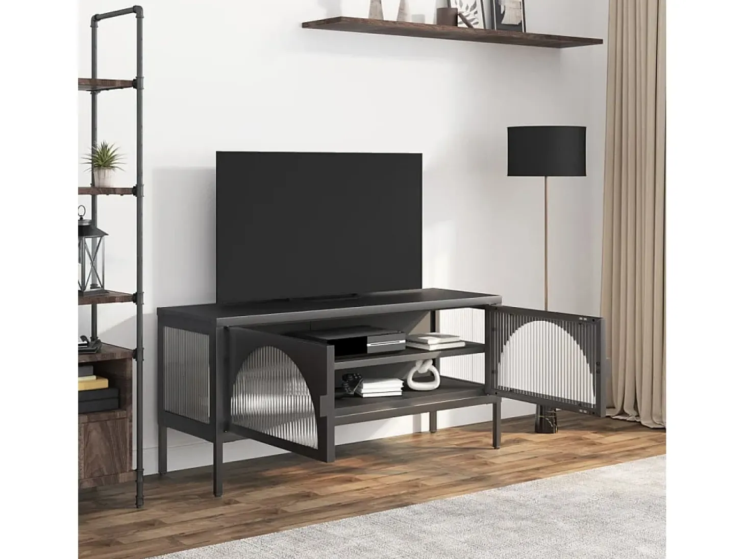 Armário de TV 105x35x50 cm vidro e aço preto PT572902