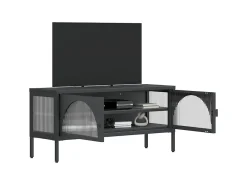 Armário de TV 105x35x50 cm vidro e aço preto PT572902
